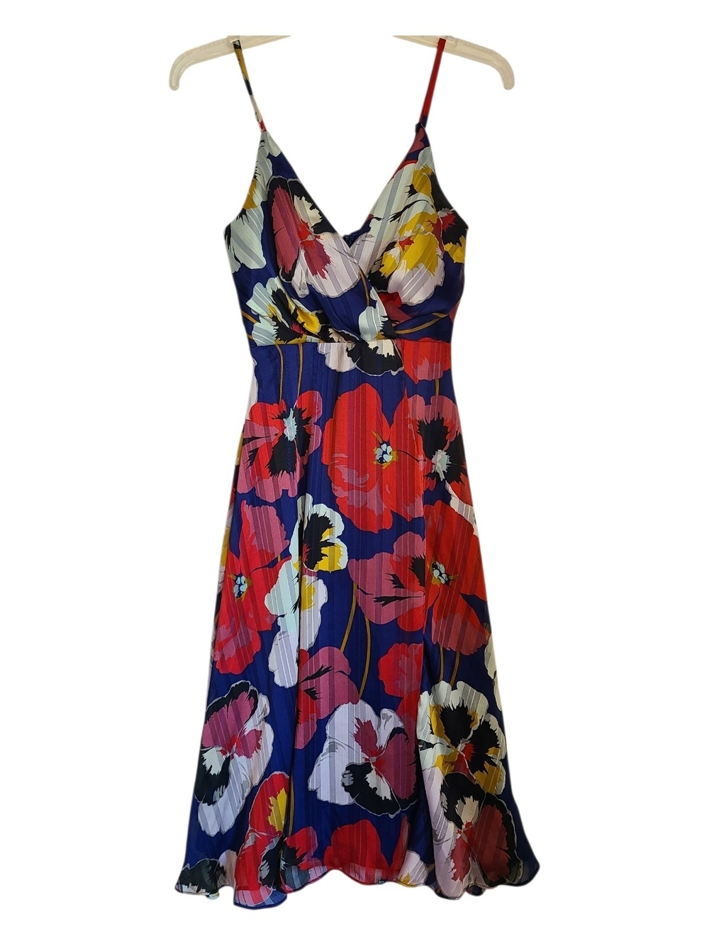 Lulus Floral Pleated Midi Dress XS Wedding Guest Summer Chiffon Blue Pink Wrap